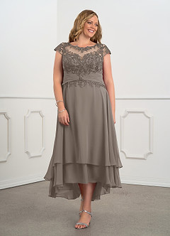 Azazie Shonda vestidos de madre de la novia Vestido de Gris Pardo de Gasa con Encaje image8
