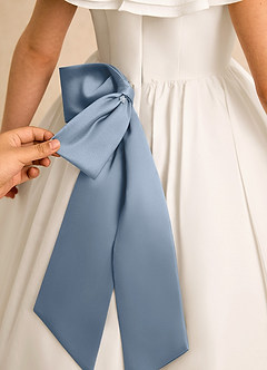 Azazie Clara Flower Girl Dresses Ivory Dusty Blue A-Line Bow Cotton Dress image6