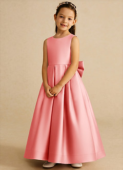 Azazie Cailee Flower Girl Dresses Coral Ball-Gown Pleated Matte Satin Dress image4