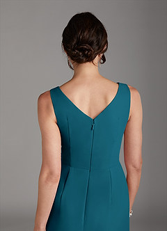Azazie Saturn Mère de la mariée Robes Robe Fourreau en Mousseline de soie Col V plissé Bleu Encre image5