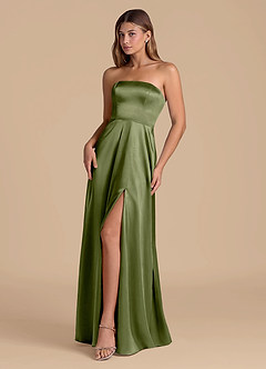 Azazie Wren 신부 들러리 드레스 A라인 스트랩리스 메탈릭 새틴 바닥 길이 드레스 image3