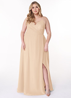 Azazie Davis Jurken voor bruidsmeisjes Jurk van Chiffon met A-Lijn V-hals Zand image2