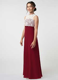 Azazie Rana Junior Robe Trapèze en Mousseline de soie Dentelle Bourgogne image3