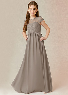Azazie Delevingne Junior Taupe A-Line Lace Chiffon Dress image1
