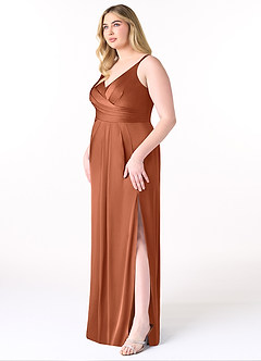 Azazie Aqua Bridesmaid Dresses Cedar Rose A-Line V-Neck Pleated Stretch Satin Dress image10