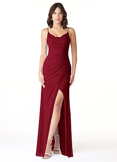 Azazie Deandra Robes de demoiselle d'honneur Robe Sirène en Maille Plissée Bourgogne image1