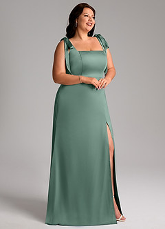 Azazie Frostine Brautjungfernkleider A-Linie Schleifen Stretch-Satin Kleid Eukalyptus image11