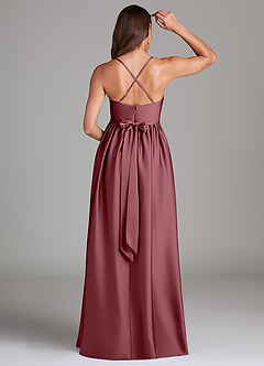 Azazie Llana Robes de demoiselle d'honneur de maternité Robe Trapèze avec poches Longueur ras du sol Satin extensible image2