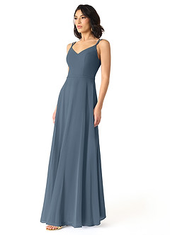 Azazie Janine Bridesmaid Dresses Neptune A-Line V-Neck Chiffon Dress image2