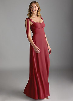 Azazie Lizet Brautjungfernkleider A-Linie Herzausschnitt Chiffon Kleid Granatapfelrot image3