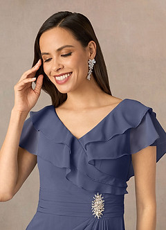 Azazie Snapdragon Stormy A-Line V-Neck Ruched Chiffon Dress | Azazie