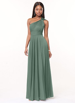Azazie Charlize Bridesmaid Dresses Eucalyptus A-Line One Shoulder Mesh Dress image3