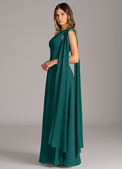 Azazie Tella Bridesmaid Dresses Peacock A-Line One Shoulder Chiffon Dress image5