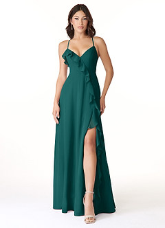 Azazie Tarni Bridesmaid Dresses Peacock A-Line Chiffon Dress image1