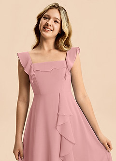 Azazie Nori Junior Dusty Rose A-Line Ruched Chiffon Dress image7