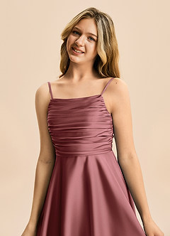 Azazie Miko Junior Vestido de Amatista de Satén Elástico de Corte en A con Plisado image8