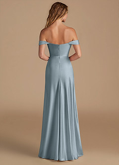 Azazie Jackalin Jurken voor bruidsmeisjes Converteerbaar Jurk van Metaalachtig Satijn met A-Lijn Off the Shoulder Stoffig Blauw image5