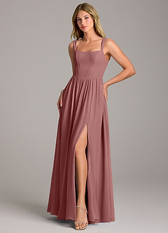 Azazie Rosaline Bridesmaid Dresses Desert Rose A-Line Side Slit Chiffon Dress image3