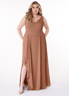 Azazie Kori Jurken voor bruidsmeisjes Jurk van Chiffon met A-Lijn Geplooid Bronzeertint image6