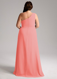 Azazie Brooke Bridesmaid Dresses Coral A-Line One Shoulder Chiffon Dress image9