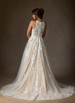 Azazie Melrose Wedding Dresses Diamond White Champagne A-Line Sweetheart Lace Tulle Dress image2