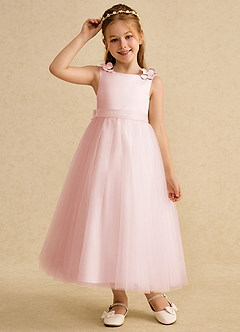 Azazie Lilli Robe Demoiselle D'honneur Fillette Robe Trapèze en Tulle Arc Rose Blush Rose Blush image5
