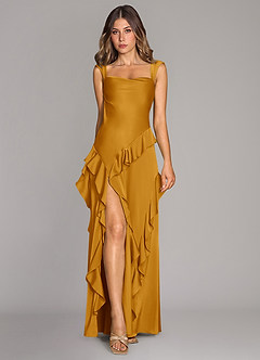 Azazie Sloane Bridesmaid Dresses Butterscotch A-Line Sweetheart Neckline Stretch Satin Dress image1