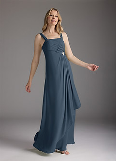 Azazie Weisz Mère de la mariée Robes Robe Trapèze en Mousseline de soie Encolure carrée plissée Neptune image4