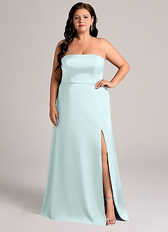 Azazie Wren Brudtärnklänningar Klä av A-Linje i Stretch Satin Axelbandslös Havsglas Konvertibel image6