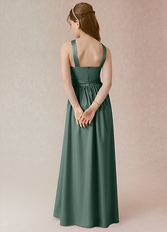 Azazie Jiya Junior Eucalyptus A-Line Pleated Stretch Satin Dress image2