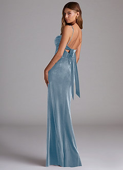 Azazie Mai Robes de demoiselle d'honneur Robe Fourreau en velours Encolure en Forme de Cœur Bleu Poussiéreux image2
