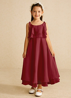 Azazie Temi Flower Girl Dresses Pomegranate A-Line Spaghetti Strap Chiffon Dress image4