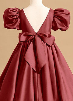Azazie Jellybean Flower Girl Dresses Rust Ball-Gown Ruched Matte Satin Dress image5