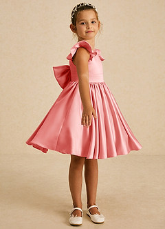 Azazie Tootsie Flower Girl Dresses Coral A-Line Bow Matte Satin Dress image4