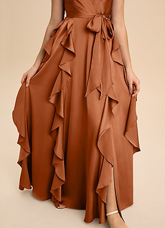 Azazie Peyton Junior Robe Trapèze en Satin extensible Plissée Cuivre image6