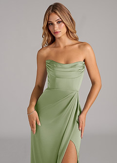 Azazie Johana Bridesmaid Dresses Dusty Sage Mermaid Off the Shoulder Stretch Satin Convertible Dress image2