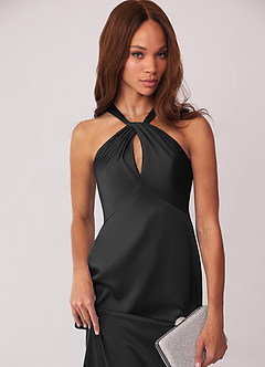 Barbie ♥ Azazie Bridesmaid Dresses Keyhole Halter Stretch Satin Sheath Dress image6