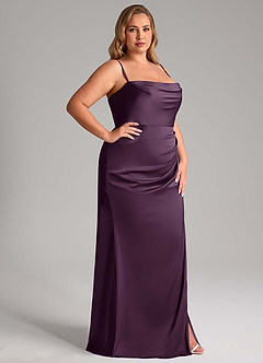 Azazie Leonis Vestidos de damas de honor Vestido de Ciruela de Satén Elástico de Corte Sirena Convertible con Plisado image13