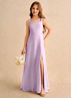 Azazie Makani Girls Formal Blumenmädchenkleider A-Linie Herzausschnitt Chiffon Kleid Frostiges Flieder image5