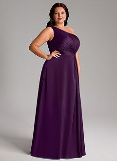 Azazie Brooke Bridesmaid Dresses Grape A-Line One Shoulder Stretch Satin Dress image10