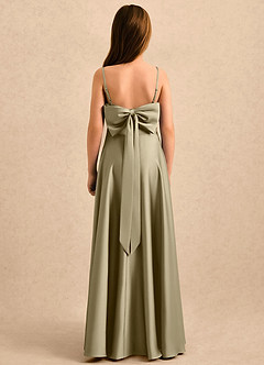 Azazie Gracie Girls Formal Robe Demoiselle D'honneur Fillette Robe Trapèze en Satin extensible Encolure en Forme de Cœur Vert Mousse image2