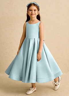 Azazie Babs Blumenmädchenkleider Ballkleid Plissee Matte Satin Kleid Nebel image8
