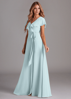 Azazie Lainey Bridesmaid Dresses Mist A-Line with Pockets Chiffon Dress image5