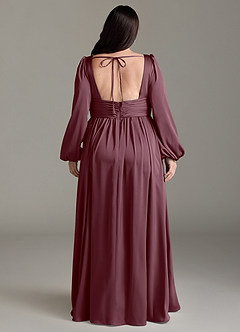 Azazie Norah Bridesmaid Dresses Sangria A-Line Stretch Satin Dress image8