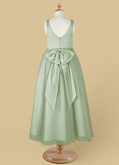 Azazie Marybell Flower Girl Dresses Dusty Sage A-Line Bow Tulle Dress image10