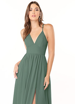 Azazie Aaida Bridesmaid Dresses Eucalyptus A-Line Corset Chiffon Dress image6