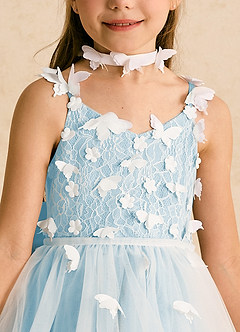Azazie Darlina Robe Demoiselle D'honneur Fillette Robe Princesse en Tulle Dentelle Ivoire Bleu Ciel image10
