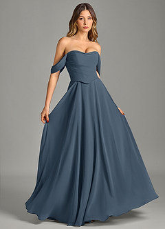 Azazie Chelsey Vestidos de damas de honor Vestido de Neptuno de Gasa de Corte en A Convertible con Vestidos sin tirantes image5
