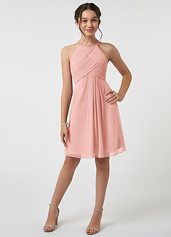 Azazie Ginny Junior Rosette A-Line Pleated Chiffon Dress image1