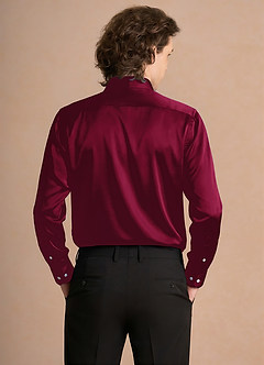 front Julian Burgundy Stretch Satin Dress Shirt